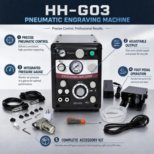PHYHOO HH-G03 pneumatic engraving machine key features dual pressure control and multi-knob panel