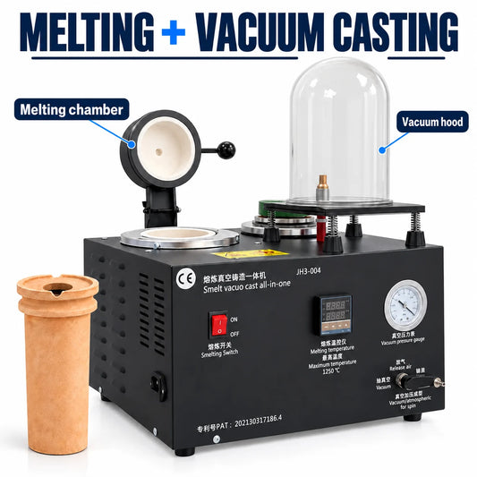 JH3-004 jewelry casting machine showing the melting chamber and vacuum hood