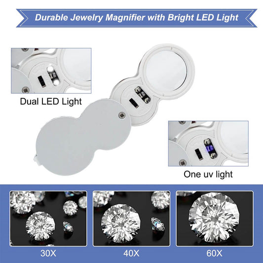 PHYHOO JEWELRY TOOLS-30X 40X 60X LED Foldable Jewelry Magnifiers