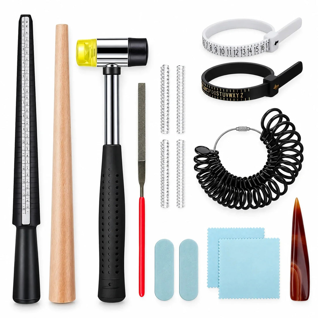 PHYHOO US and UK ring sizing and jewelry care kit with finger sizer gauges and ring mandrel
