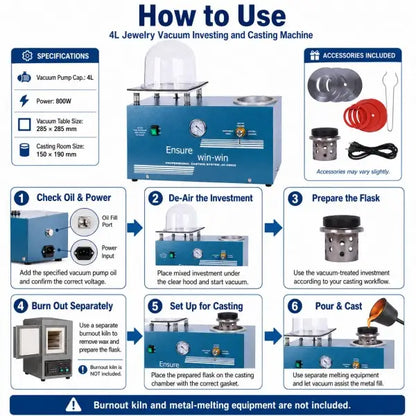 PHYHOO 4L vacuum casting machine how to use — step-by-step operation guide for lost-wax jewelry casting