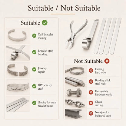 PHYHOO bracelet tool suitable for cuff bracelet making, strip bending, jewelry repair and DIY crafting — not for wire cutting or heavy metalwork