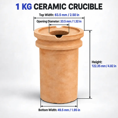 PHYHOO 1 kg ceramic crucible dimensions - top width 63.5 mm, opening diameter 33.5 mm, height 122.35 mm, bottom width 49.5 mm, for jewelry metal melting