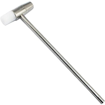Dual-head steel and non-marring white nylon mini mallet for watch bracelet sizing and scratch-free jewelry assembly