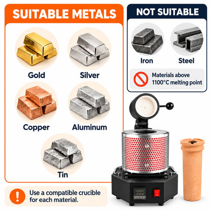 Electric gold melting furnace suitable for gold, silver, copper, aluminum and tin, not for iron or steel