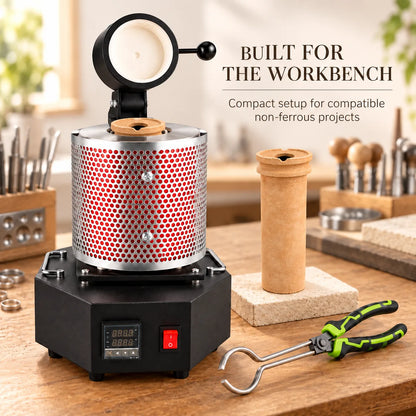 Compact electric melting furnace for jewelry casting on a jeweler's workbench