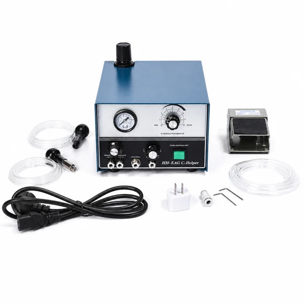 PHYHOO HH-E04 G-Helper pneumatic jewelry engraving machine set with foot pedal, air tubes, handpieces, power cord and accessories