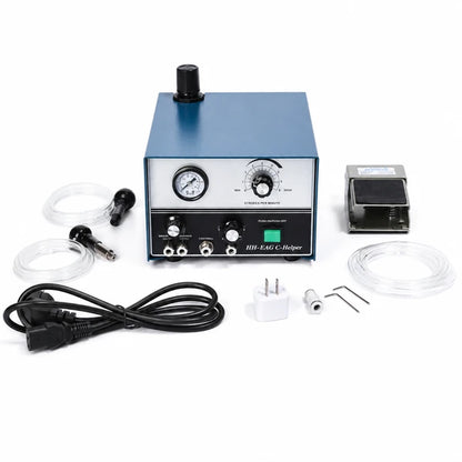 PHYHOO HH-E04 G-Helper pneumatic jewelry engraving machine set with foot pedal, air tubes, handpieces, power cord and accessories