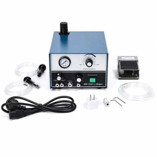 PHYHOO HH-E04 G-Helper pneumatic jewelry engraving machine set with foot pedal, air tubes, handpieces, power cord and accessories