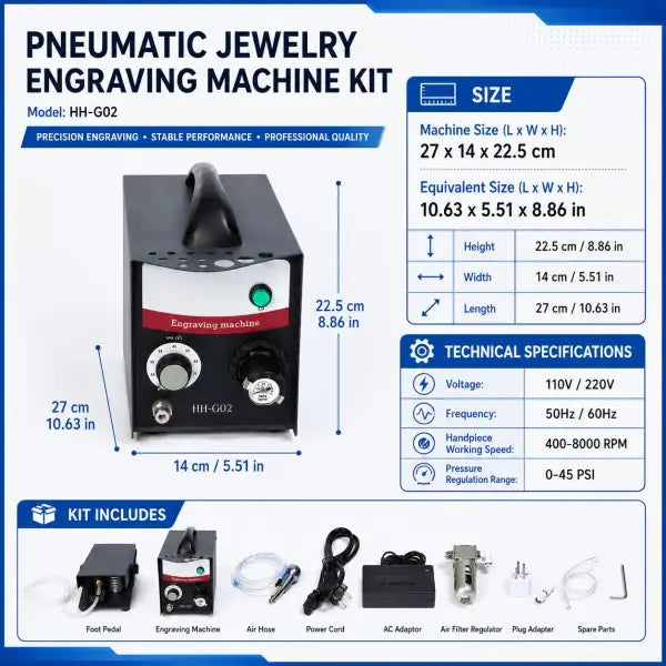 PHYHOO HH-G02 pneumatic engraving machine technical specifications 400-8000 RPM 0-45 PSI