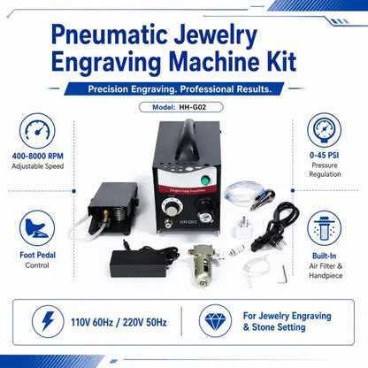 PHYHOO HH-G02 pneumatic jewelry engraving machine features dual handpiece foot pedal pressure regulation