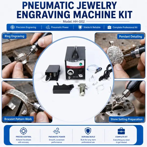 Pneumatic engraving machine engraving ring pendant and bracelet on jewelry bench