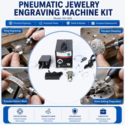 Pneumatic engraving machine engraving ring pendant and bracelet on jewelry bench