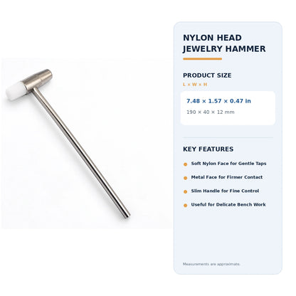 PHYHOO dual-sided nylon and steel jewelry hammer dimensions measuring 190 x 40 x 12 mm for non-marring bench work