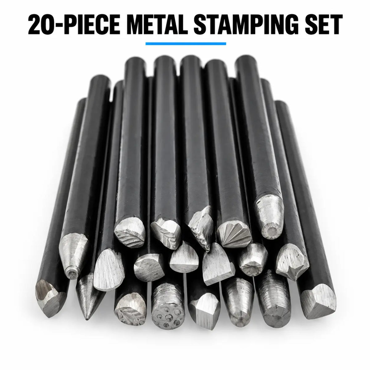 PHYHOO 20 piece metal stamping set with assorted carbon steel patterned design punches for jewelry making