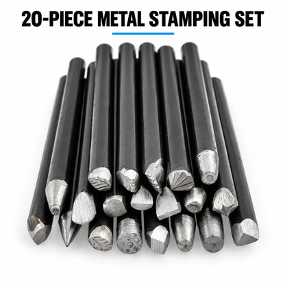 PHYHOO 20 piece metal stamping set with assorted carbon steel patterned design punches for jewelry making