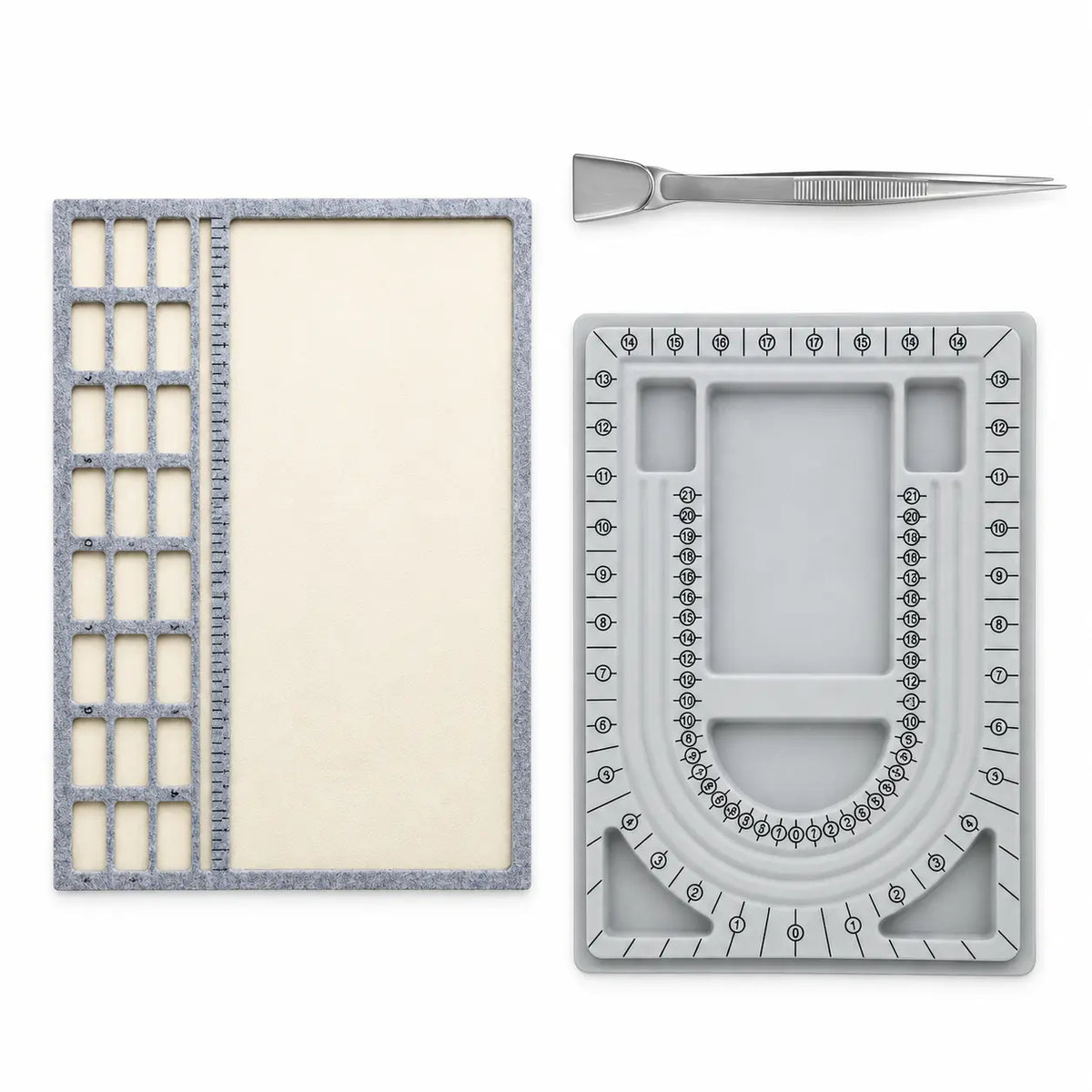 PHYHOO jewelry bead design board set with large beading mat and stainless steel shovel tip tweezers