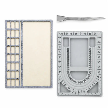 PHYHOO jewelry bead design board set with large beading mat and stainless steel shovel tip tweezers