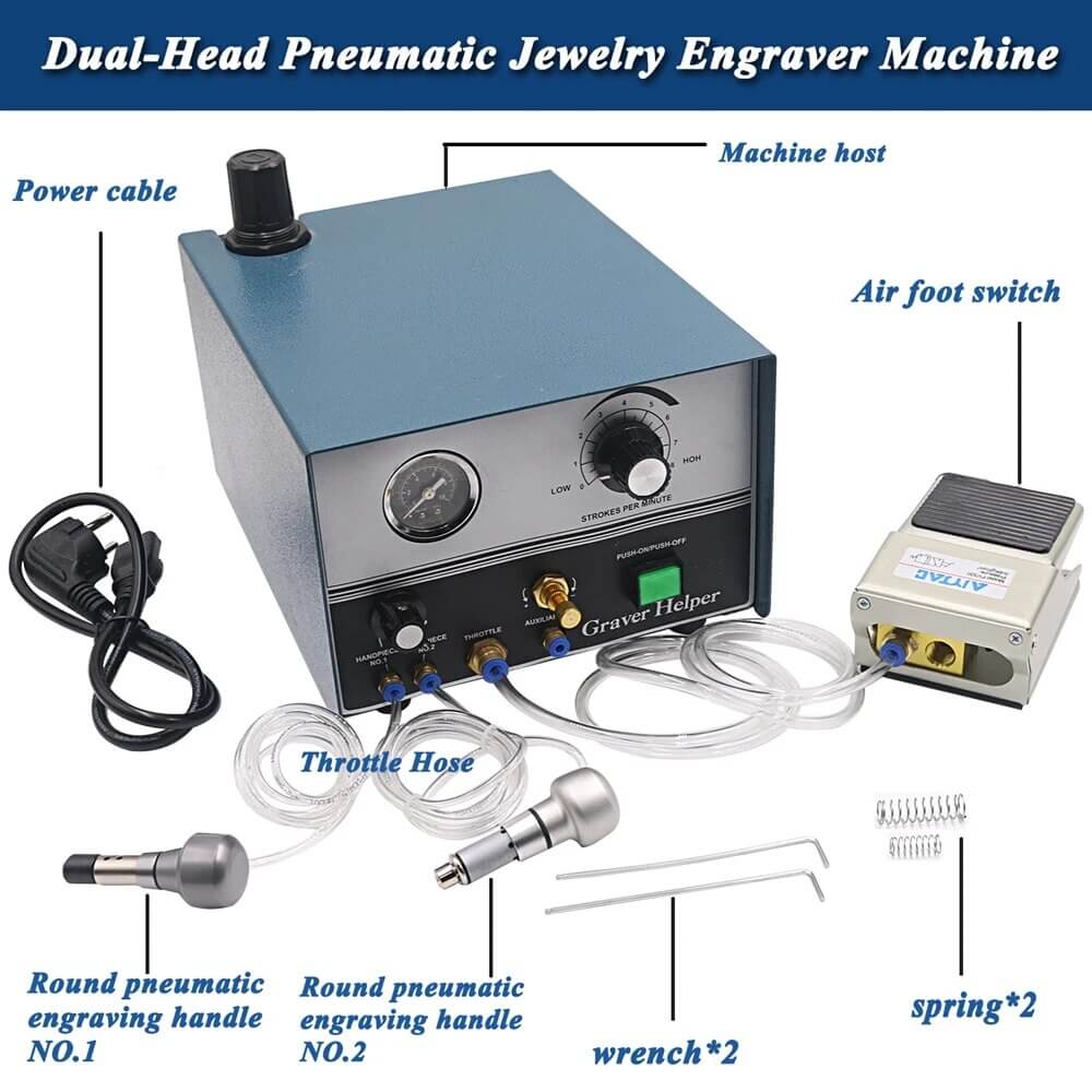 PHYHOO JEWELRY TOOLS-Graver Helper Jewelry Pneumatic Engraving Machine with Two Handpieces
