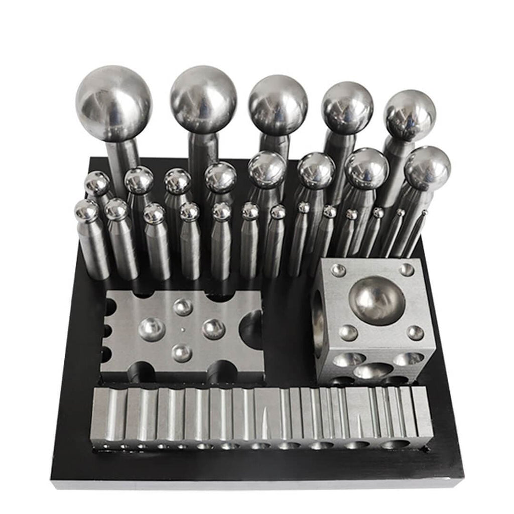 PHYHOO JEWELRY TOOLS-Steel Dapping Set - 29 Punches and Block
