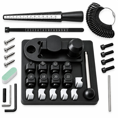 PHYHOO ring bending tool set with heavy duty steel base, forming dies, ring mandrel, and finger sizing gauges