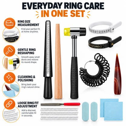 PHYHOO all-in-one ring care set features for ring sizing, reshaping, jewelry cleaning, and loose ring adjustment
