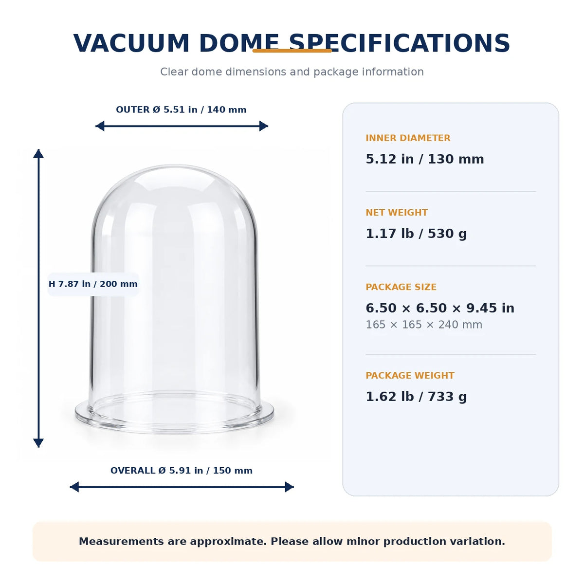 PHYHOO clear acrylic vacuum dome bell jar dimensions and specifications for jewelry casting machine - outer diameter 140mm, height 200mm, base flange 150mm